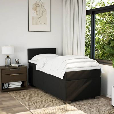 vidaXL Pat box spring cu saltea, negru, 90x190 cm, textil