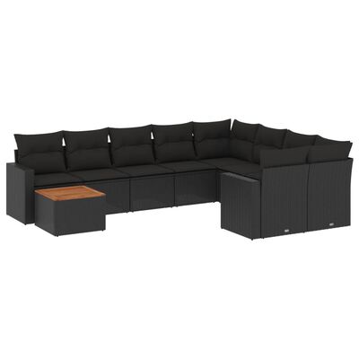 vidaXL Set canapele de grădină cu perne, 10 piese, negru, poliratan