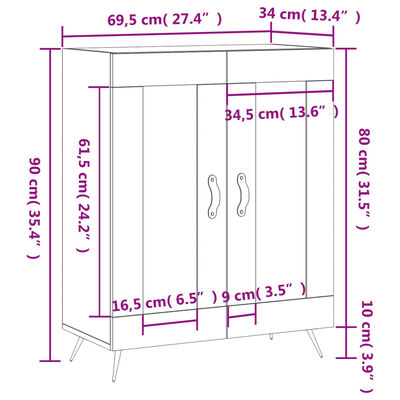 vidaXL Servantă, alb extralucios, 69,5x34x90 cm, lemn compozit