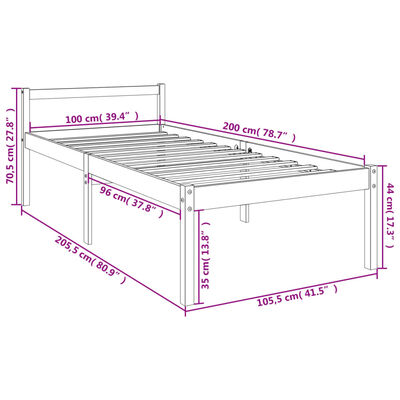 vidaXL Pat pentru seniori, alb, 100x200 cm, lemn masiv de pin