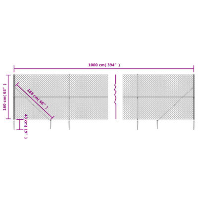 vidaXL Gard plasă de sârmă cu țăruși de fixare, argintiu, 1,6x10 m