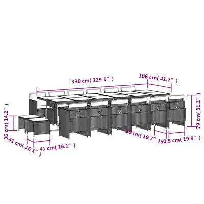 vidaXL Set mobilier de grădină cu perne, 17 piese, negru, poliratan