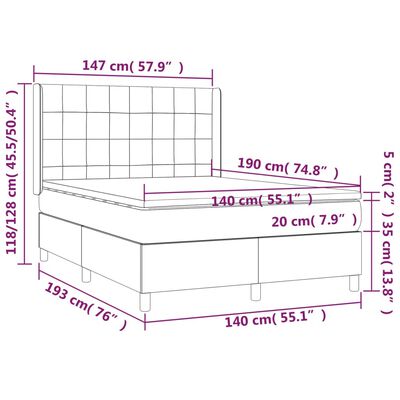 vidaXL Pat box spring cu saltea, albastru închis, 140x190 cm, catifea