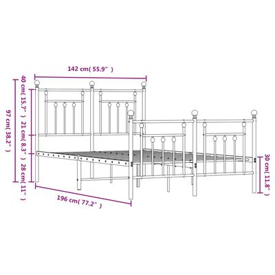 vidaXL Cadru pat metalic cu tăblie de cap/picioare, negru, 135x190 cm