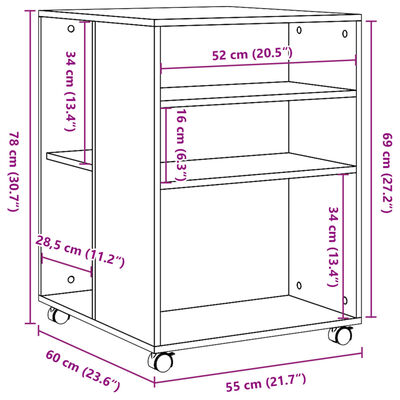 vidaXL Masă laterală cu roți stejar maro 55x60x78 cm lemn prelucrat