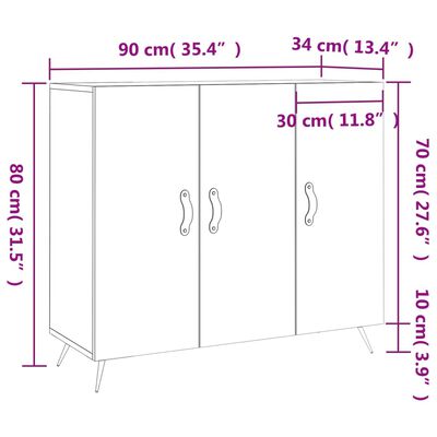 vidaXL Dulap, alb, 90x34x80 cm, lemn compozit