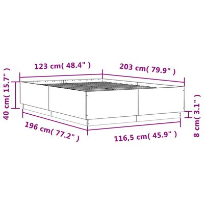 vidaXL Cadru de pat cu lumini LED gri sonoma 120x200 cm lemn prelucrat