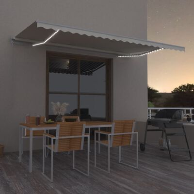 vidaXL Copertină retractabilă manual cu LED, crem, 500x350 cm