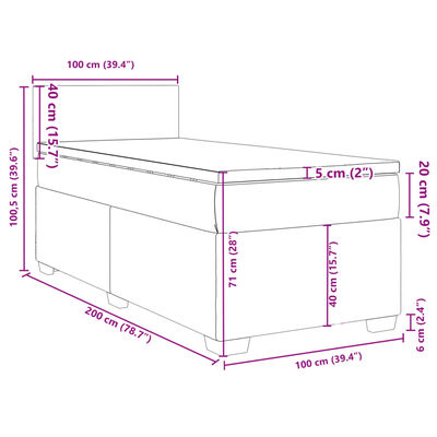 vidaXL Pat box spring cu saltea, crem, 100x200 cm, textil