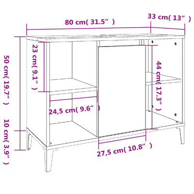 vidaXL Dulap de chiuvetă, stejar maro, 80x33x60 cm, lemn prelucrat