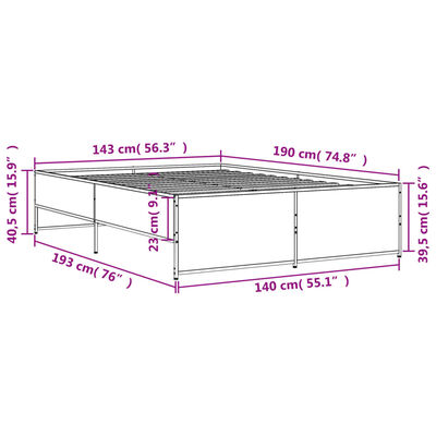 vidaXL Cadru de pat, stejar sonoma, 140x190cm, lemn prelucrat și metal