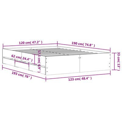 vidaXL Cadru de pat cu sertare gri sonoma 120x190 cm lemn prelucrat