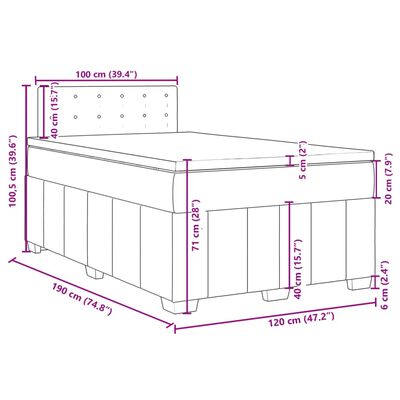 vidaXL Pat box spring cu saltea, gri închis, 120x190 cm, textil