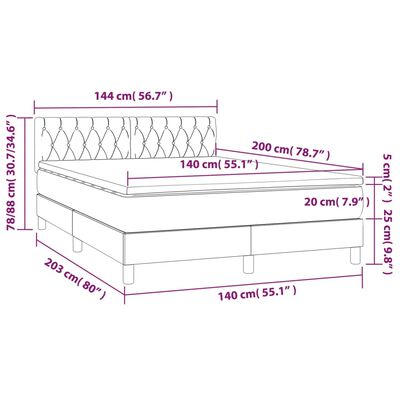 vidaXL Pat continental cu saltea, maro închis, 140x200 cm, textil