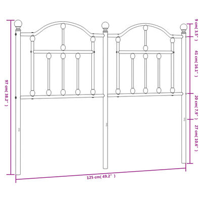 vidaXL Tăblie de pat metalică, alb, 120 cm