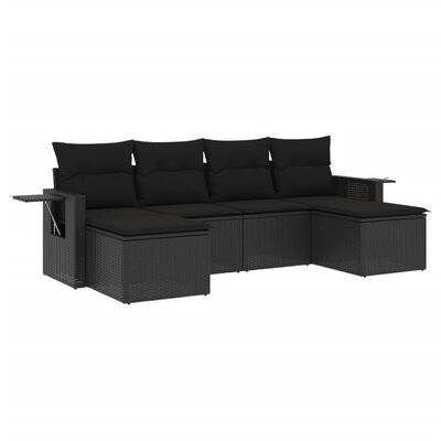 vidaXL Set mobilier de grădină cu perne, 6 piese, negru, poliratan