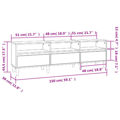 vidaXL Comodă TV, negru, 150x30x44,5 cm, lemn prelucrat