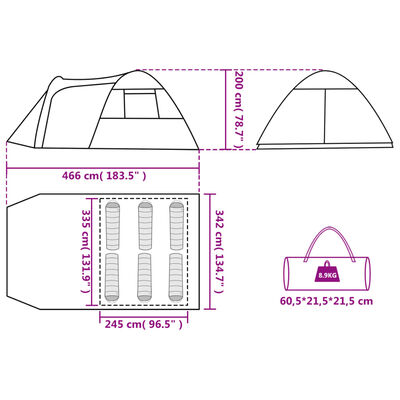 vidaXL Cort de camping cupolă pentru 6 persoane, verde, impermeabil