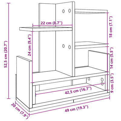 vidaXL Organizator birou, stejar fumuriu, 49x20x52,5 cm lemn prelucrat