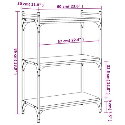 vidaXL Bibliotecă cu 3 niveluri gri sonoma 60x30x86 cm lemn compozit