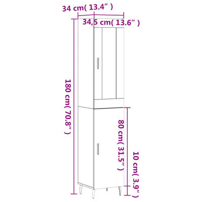 vidaXL Dulap înalt, gri sonoma, 34,5x34x180 cm, lemn prelucrat