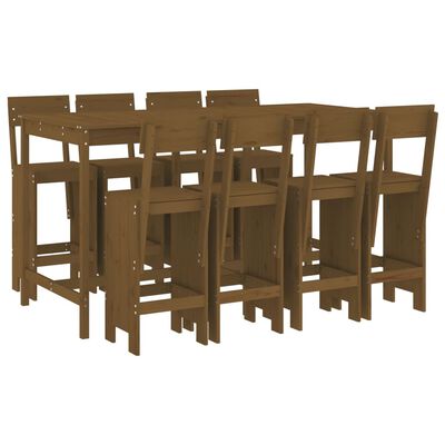 vidaXL Set mobilier bar de grădină, 9 piese, maro miere lemn masiv pin