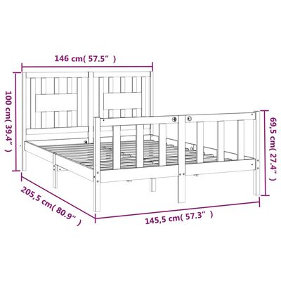 vidaXL Cadru de pat cu tăblie, alb, 140x200 cm, lemn masiv de pin