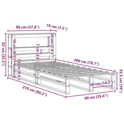 vidaXL Cadru de pat fără saltea, alb, 90x200 cm, lemn masiv pin