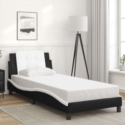 vidaXL Cadru de pat cu tăblie negru și alb 100x200cm piele artificială