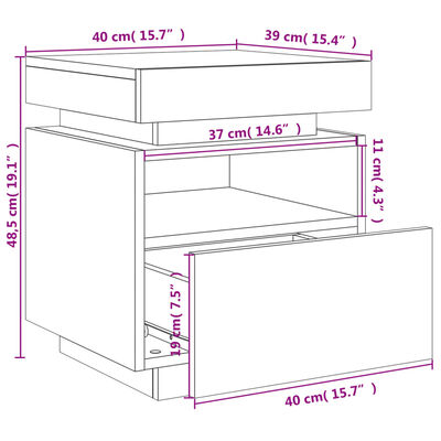 vidaXL Noptieră cu lumini LED, sonoma gri, 40x39x48,5 cm