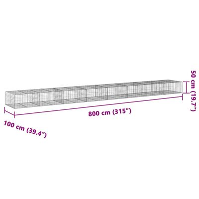 vidaXL Coș gabion cu capac, 800x100x50 cm, fier galvanizat