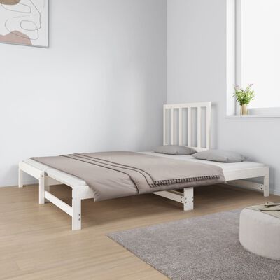 vidaXL Pat de zi extensibil, alb, 2x(90x190) cm, lemn masiv de pin