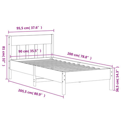 vidaXL Cadru de pat fără saltea, 90x200 cm, lemn masiv pin