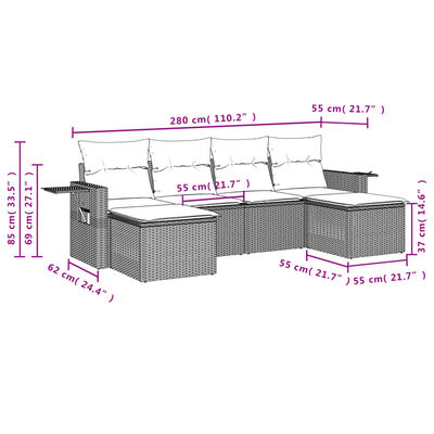 vidaXL Set mobilier de grădină cu perne, 6 piese, negru, poliratan