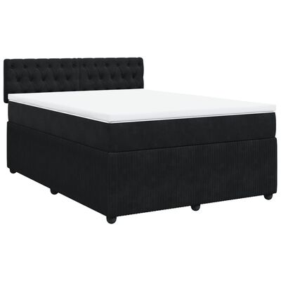 vidaXL Pat box spring cu saltea, negru, 140x190 cm, catifea