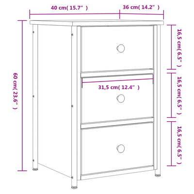 vidaXL Noptiere, 2 buc., negru, 40x36x60 cm, lemn compozit