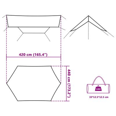 vidaXL Prelată de camping, gri și portocaliu, 420x440 cm, impermeabilă