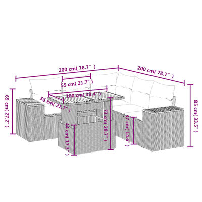 vidaXL Set mobilier de grădină cu perne, 6 piese, negru, poliratan