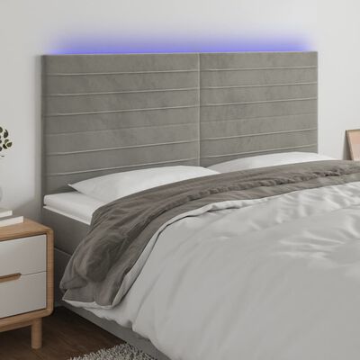 vidaXL Tăblie de pat cu LED, gri deschis, 160x5x118/128 cm, catifea