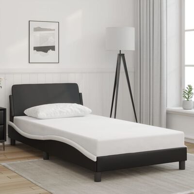 vidaXL Cadru de pat cu tăblie negru și alb 100x200cm piele artificială