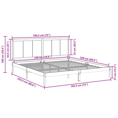 vidaXL Cadru pat foarte lung fără saltea, alb, 180x220 cm lemn masiv