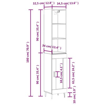 vidaXL Dulap înalt, gri sonoma, 34,5x34x180 cm, lemn prelucrat