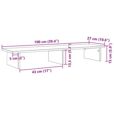 vidaXL Suport monitor, stejar maro, 100x27x15 cm, lemn prelucrat