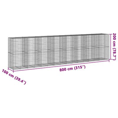 vidaXL Coș gabion cu capac, 800x100x200 cm, fier galvanizat