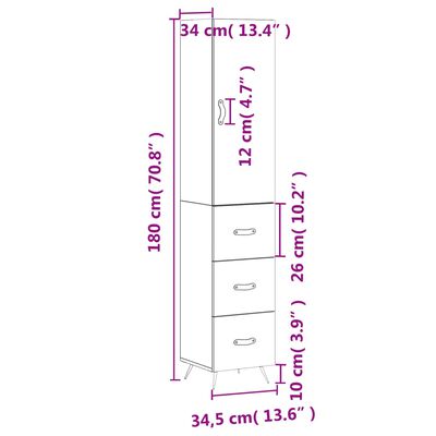 vidaXL Dulap înalt, gri sonoma, 34,5x34x180 cm, lemn prelucrat