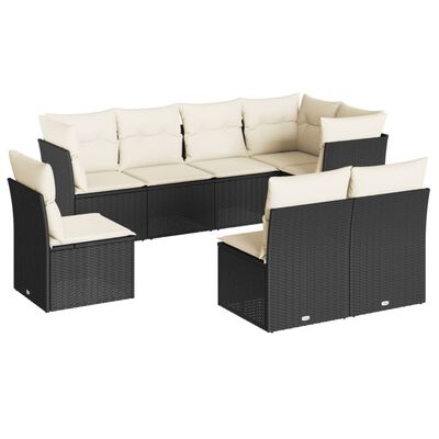 vidaXL Set mobilier de grădină cu perne, 8 piese, negru, poliratan