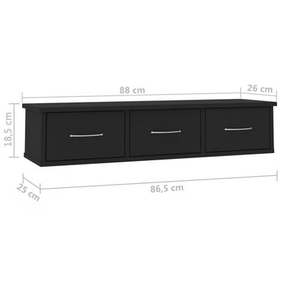 vidaXL Dulap de perete cu sertare, negru 88x26x18,5 cm lemn prelucrat