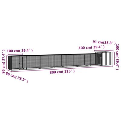 vidaXL Coteț pentru păsări, gri, 800x91x100 cm, oțel galvanizat