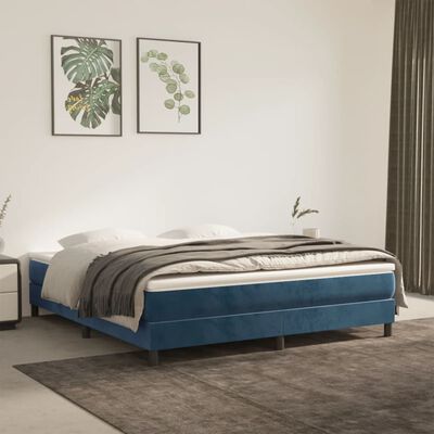 vidaXL Pat box spring cu saltea, albastru închis, 160x200 cm, catifea