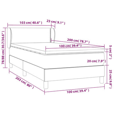 vidaXL Pat box spring cu saltea, roz, 100x200 cm, catifea